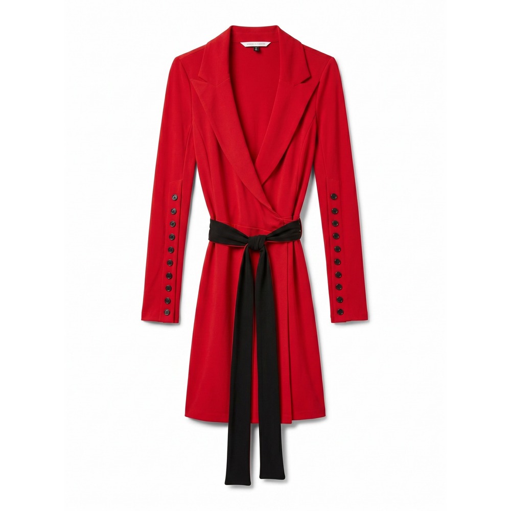 DVF Ricarda Wrap Dress Women 2 Red Vintage 90s Rayon Button Sleeve